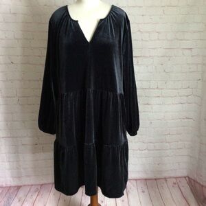 GAP V-Neck Long Sleeve Gray Velvet Dress with Pockets - Size Large